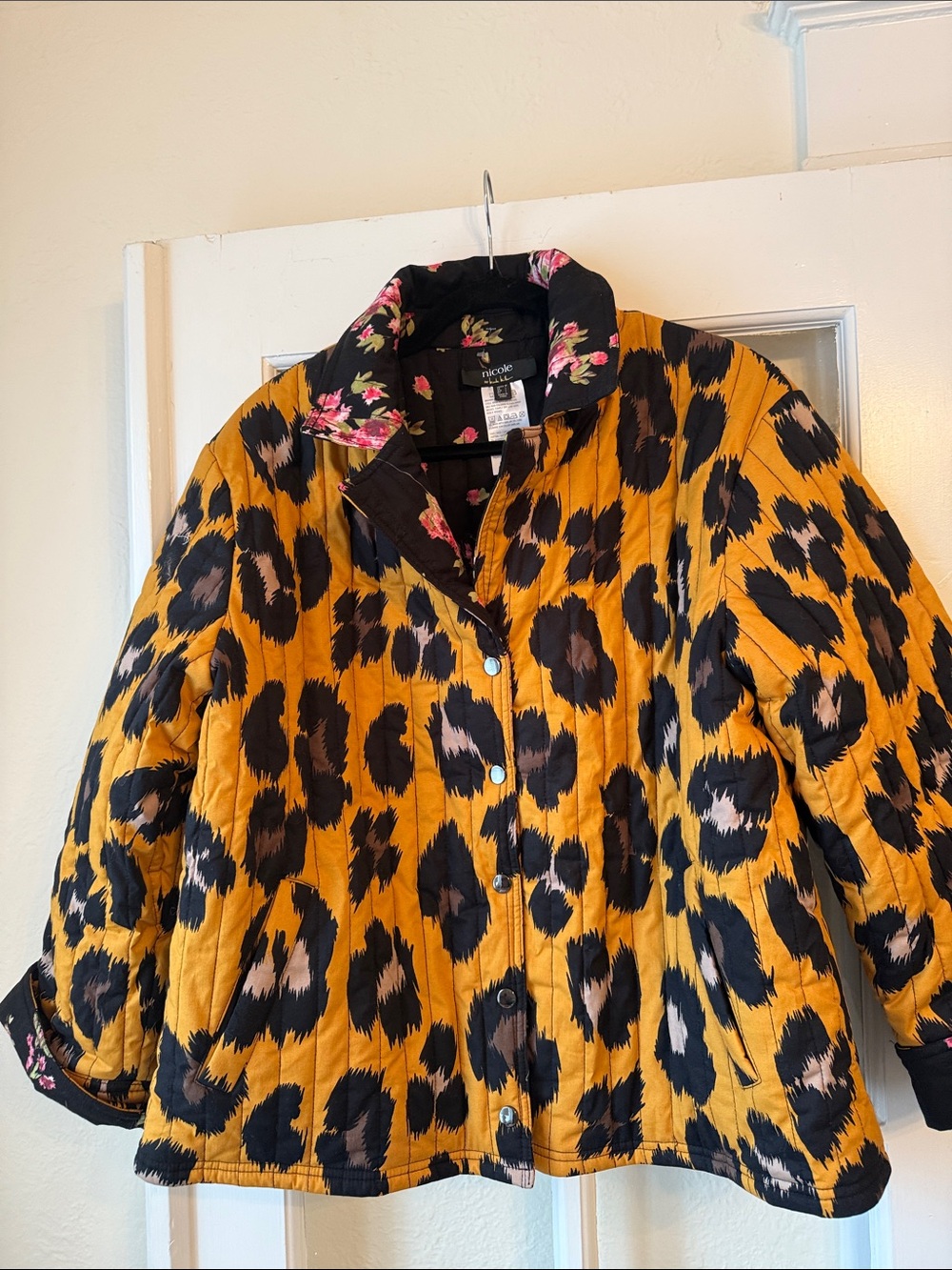 Nicole Miller Reversible Leopard/Floral Quilted Jacket
